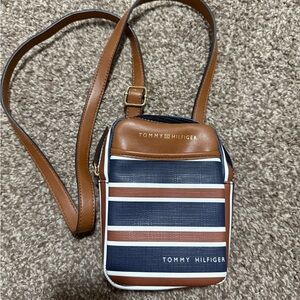 Tommy Hilfiger Striped Brown and Blue Belt Bag